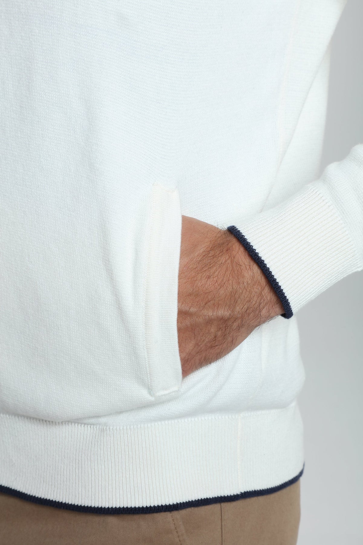 Gilet zippé à capuche Michel en coton Milano blanc – Gentleman Farmer, vue 8