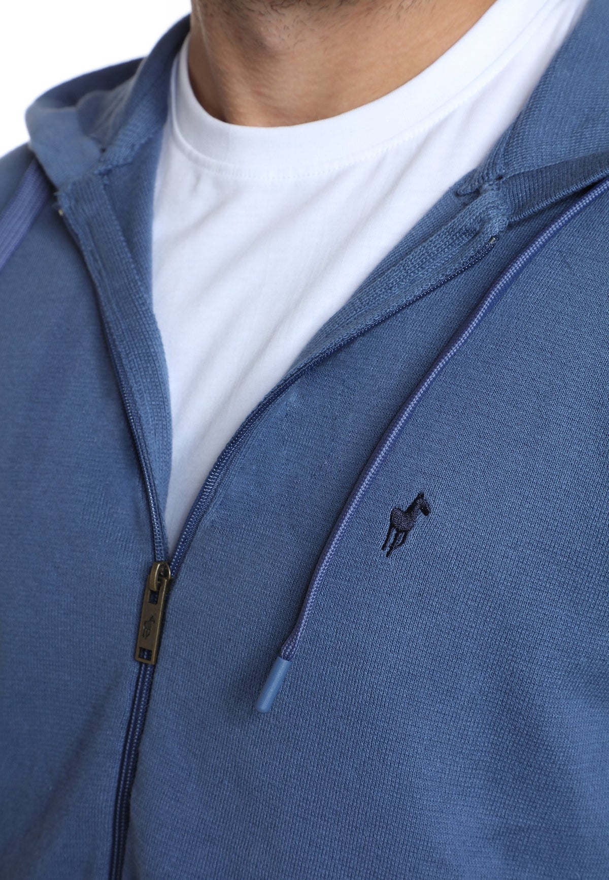 Gilet zippé à capuche Michel en coton Milano bleu – Gentleman Farmer, vue 7