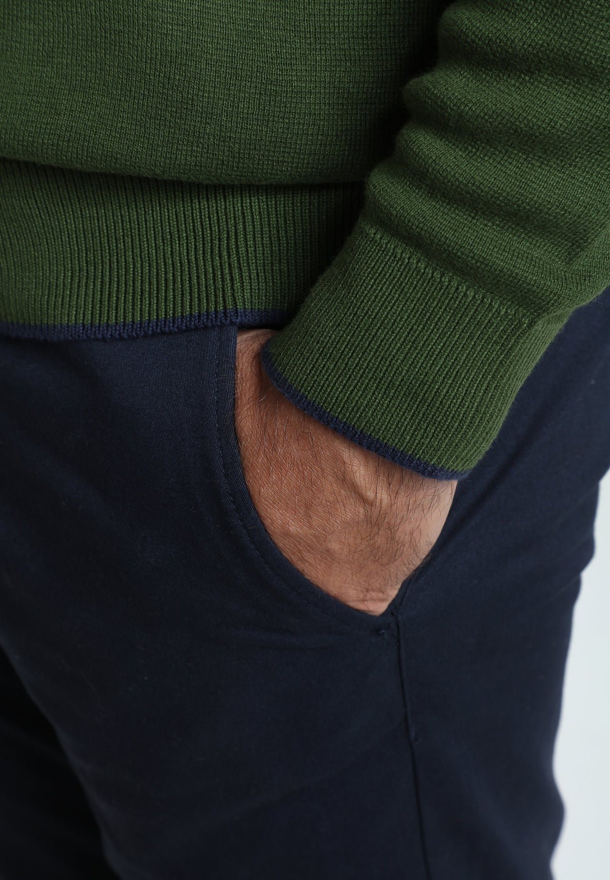 Pull col camionneur zippé Maxime en coton Milano kaki – Gentleman Farmer, vue 9