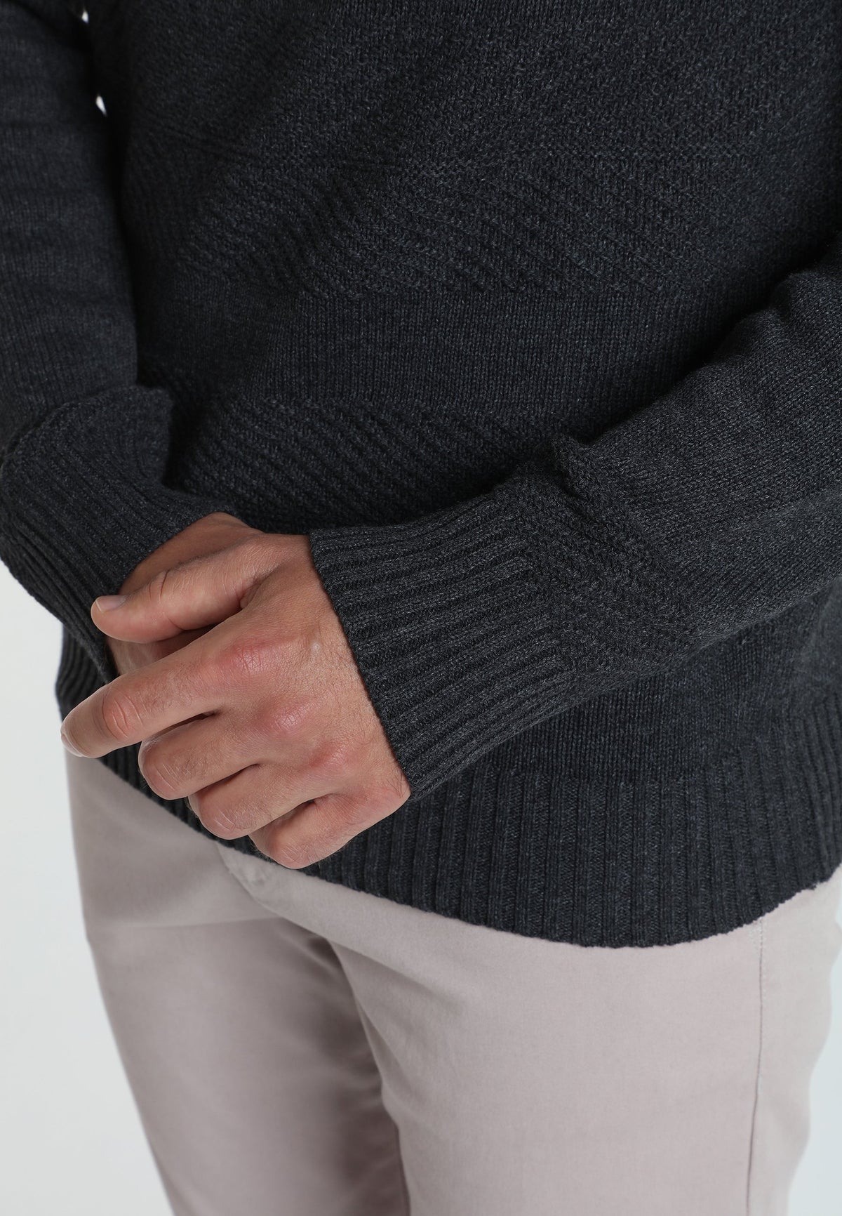 Pull col roulé Loop en coton jacquard anthracite – Gentleman Farmer, vue 6