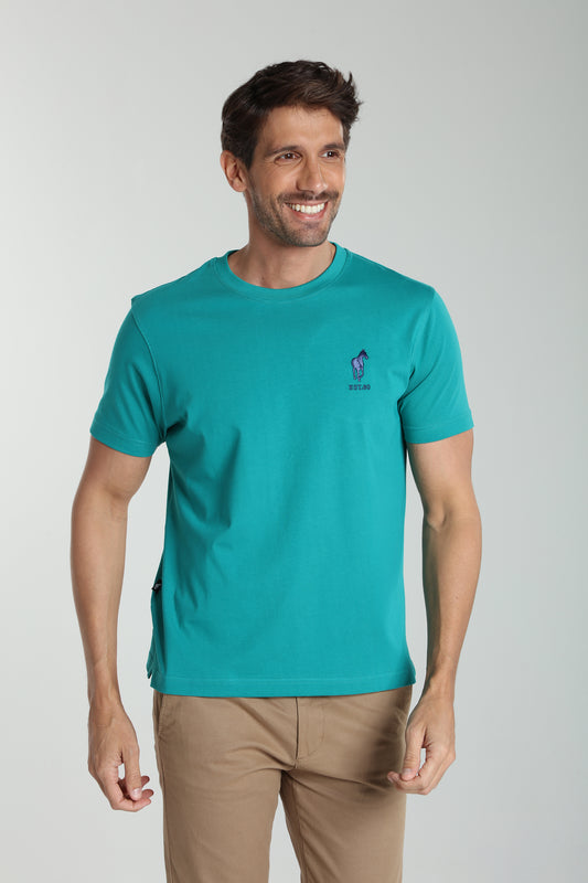 T-shirt manches courtes HORSE EST.90 bleu canard