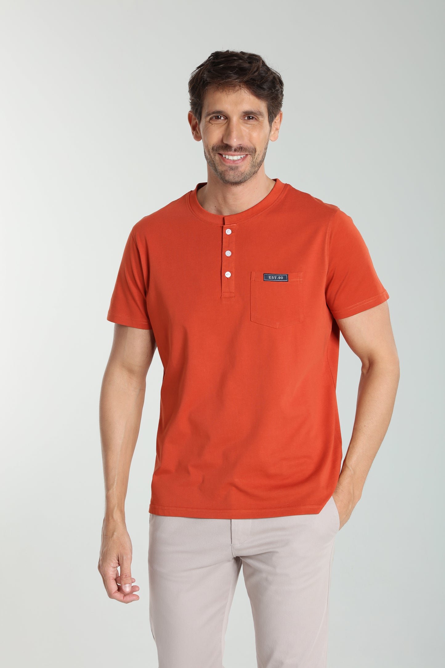 T-shirt manches courtes HENLEY brique