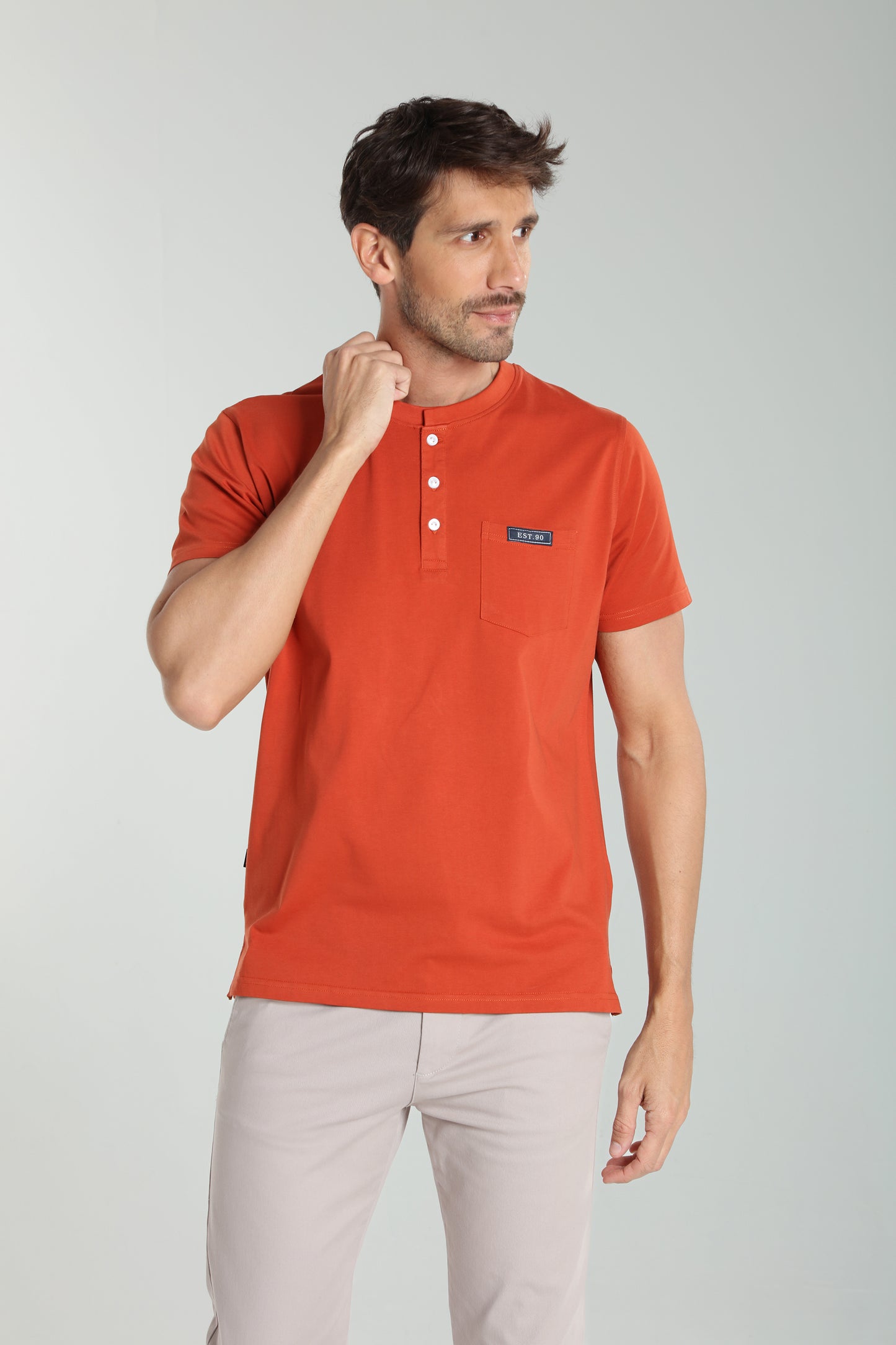 T-shirt manches courtes HENLEY brique