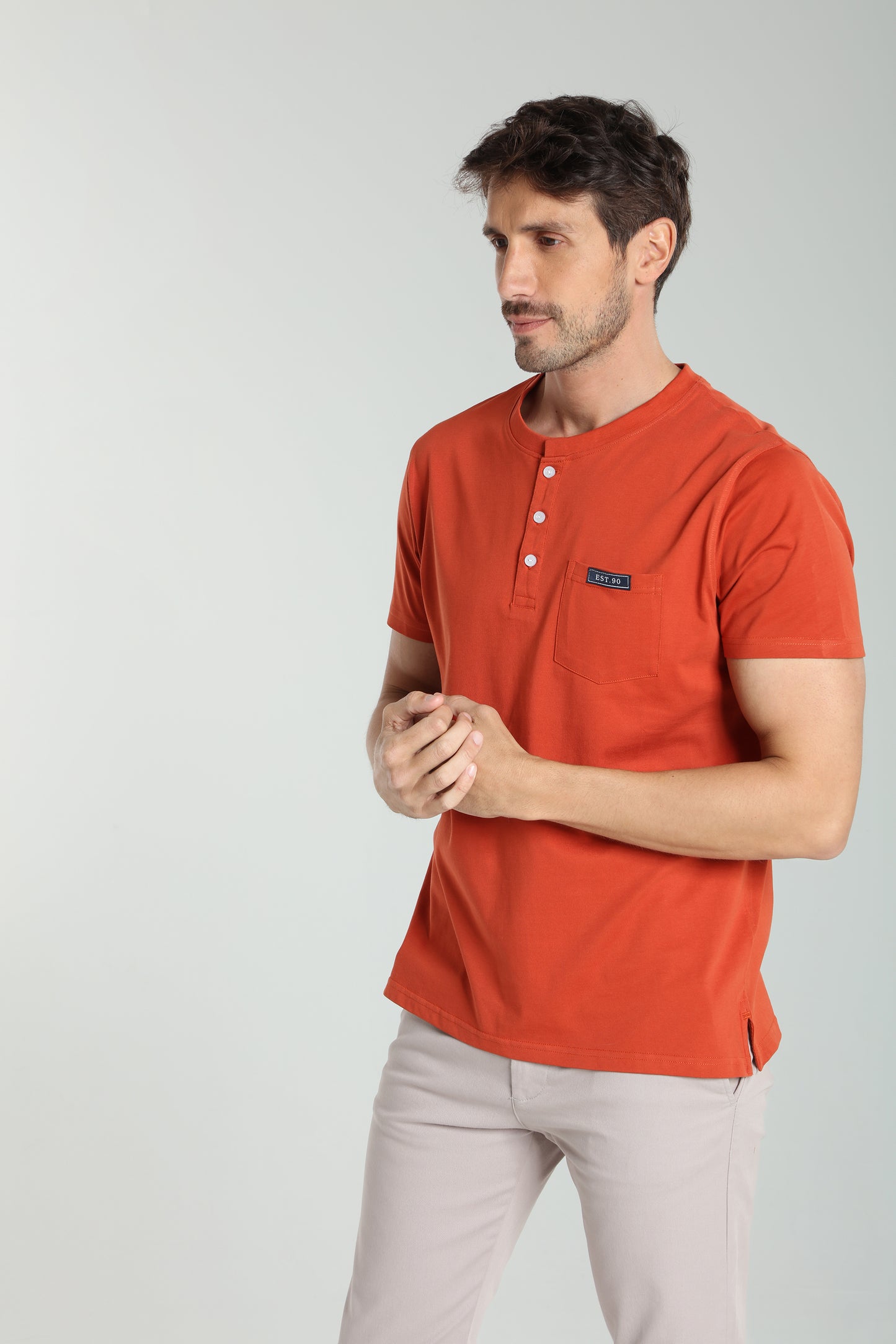 T-shirt manches courtes HENLEY brique