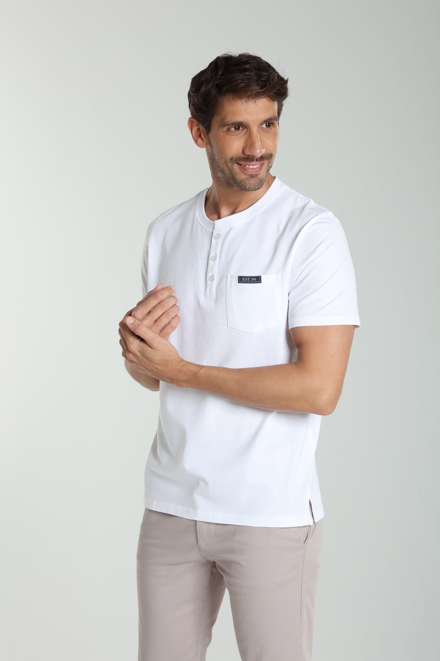 T-shirt manches courtes HENLEY blanc