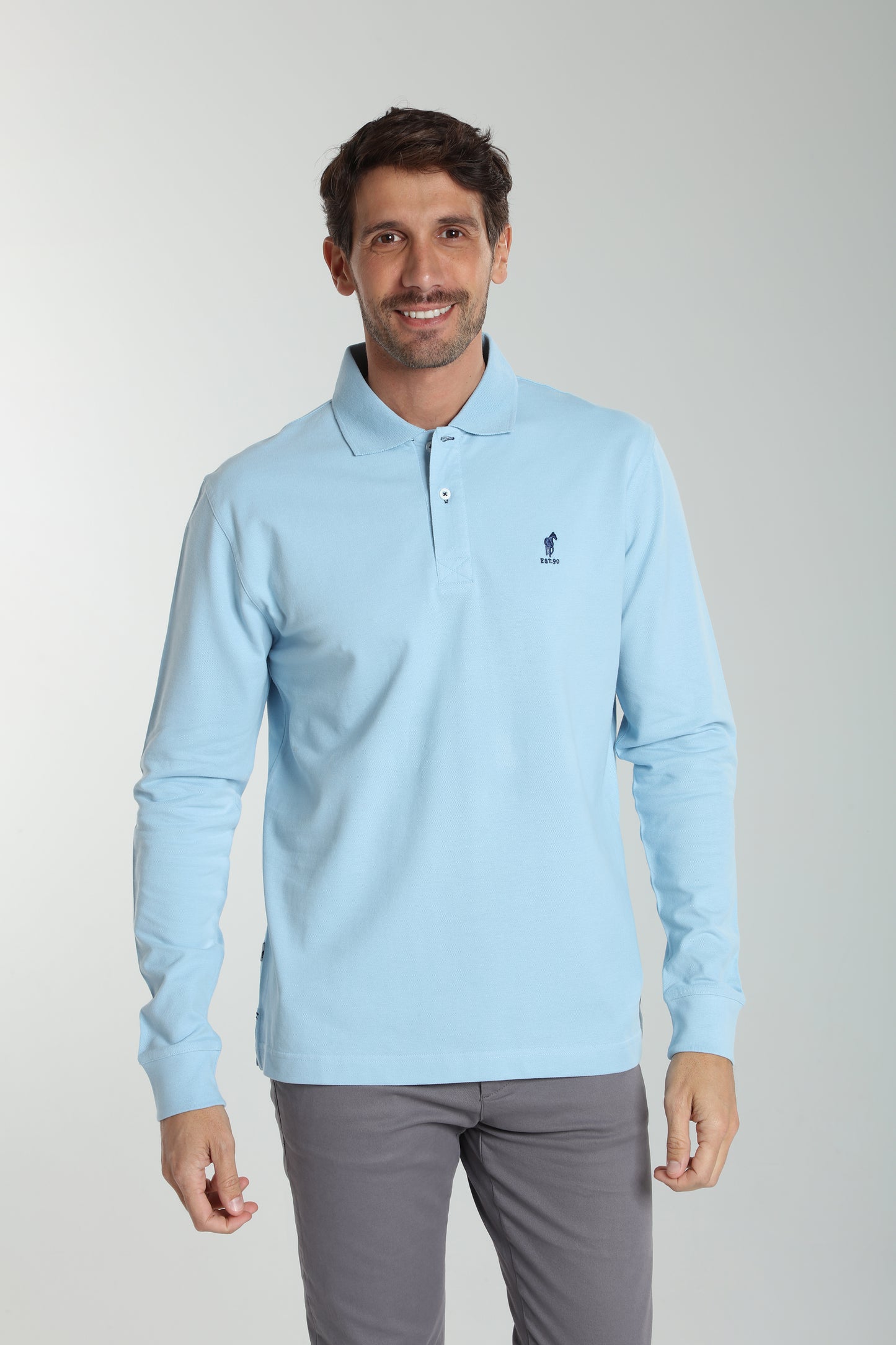 Polo manches longues PERY bleu ciel