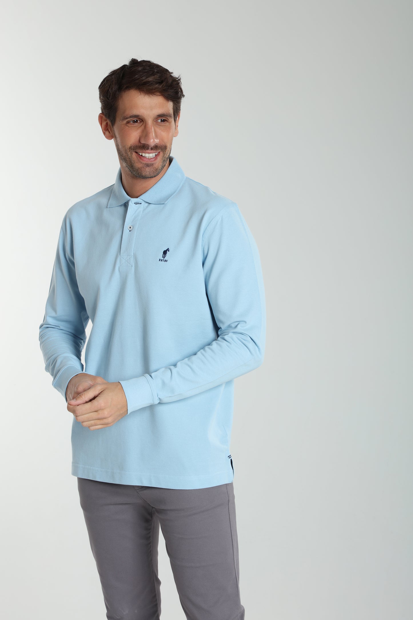 Polo manches longues PERY bleu ciel
