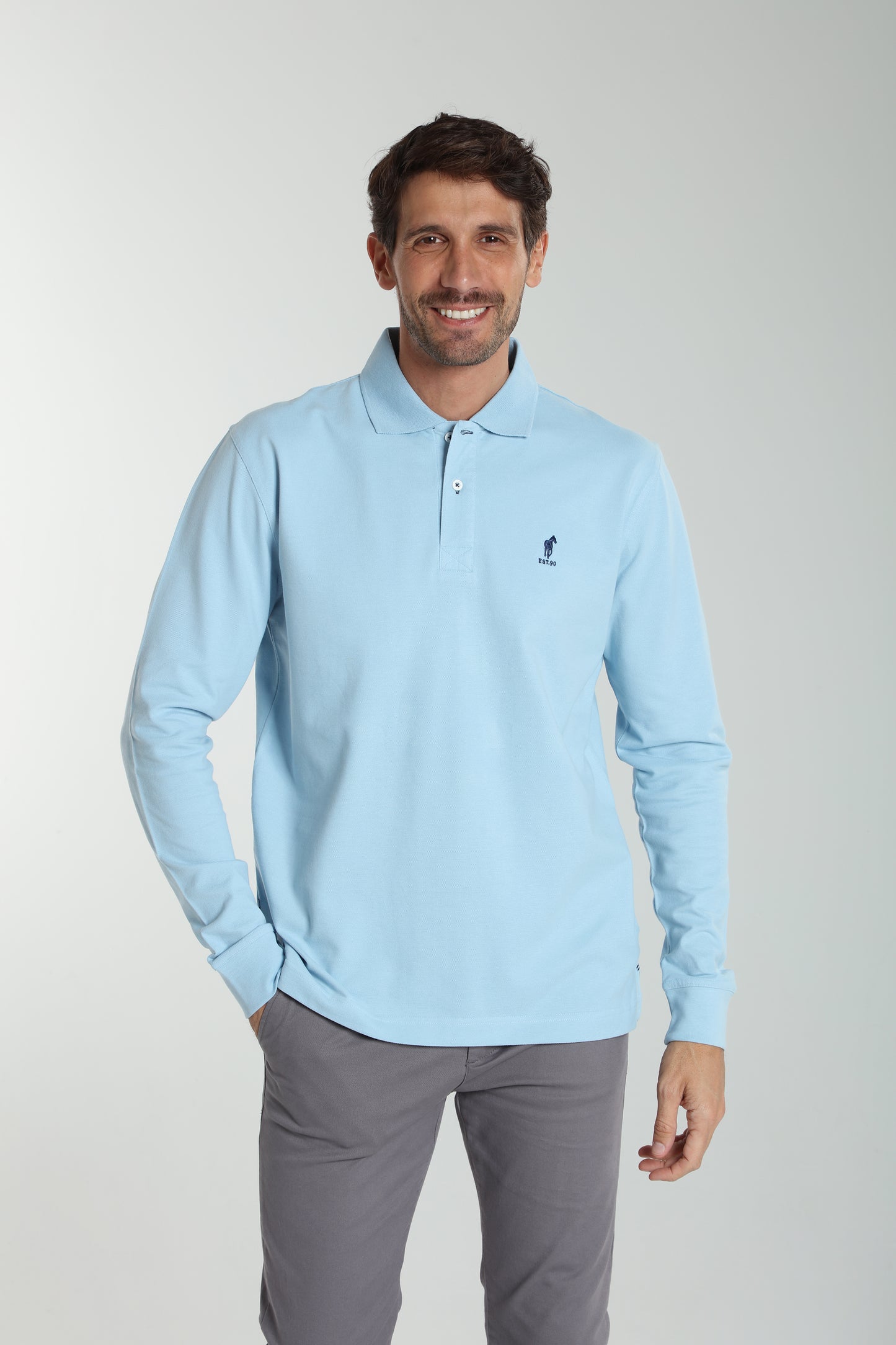 Polo manches longues PERY bleu ciel