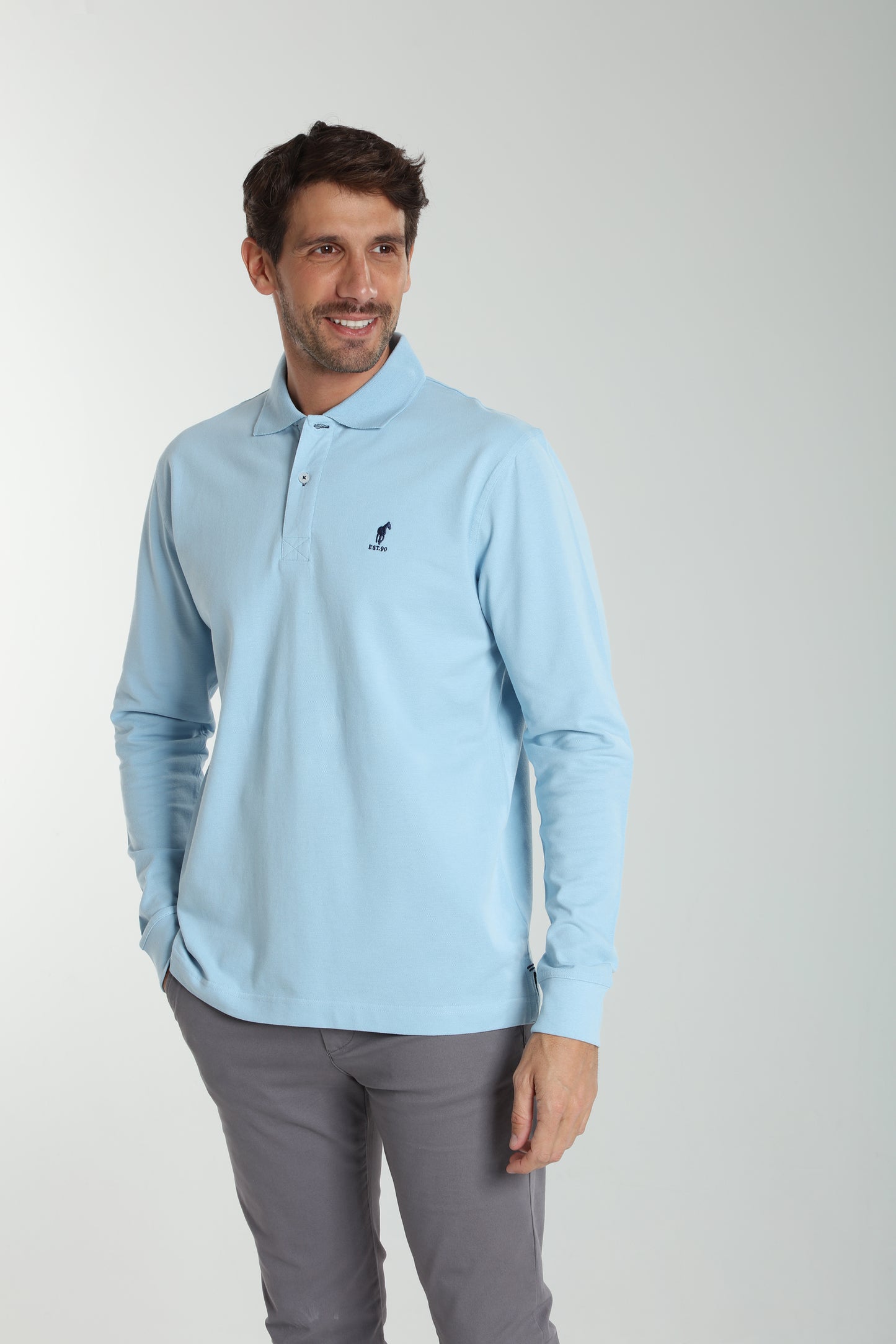 Polo manches longues PERY bleu ciel