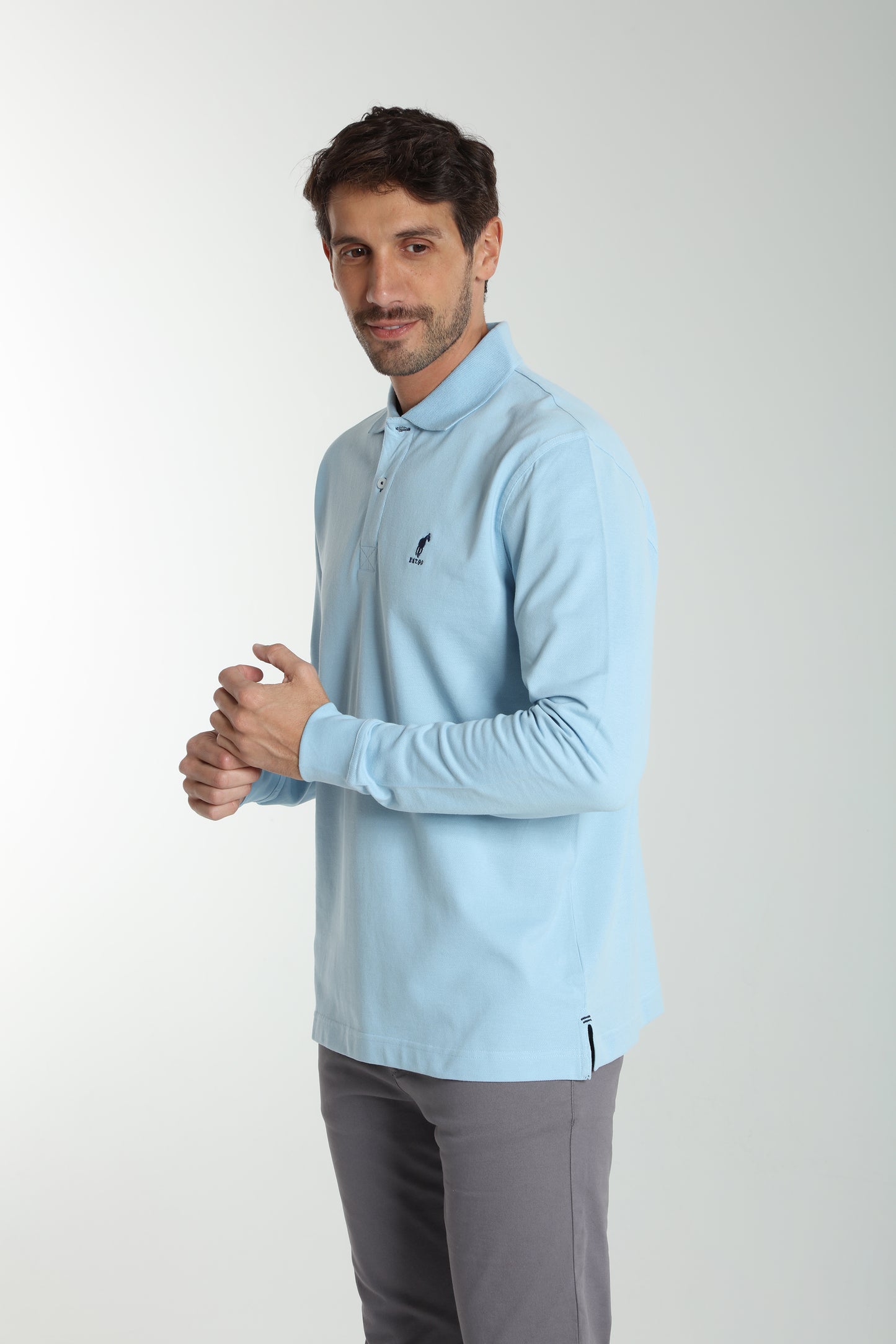 Polo manches longues PERY bleu ciel
