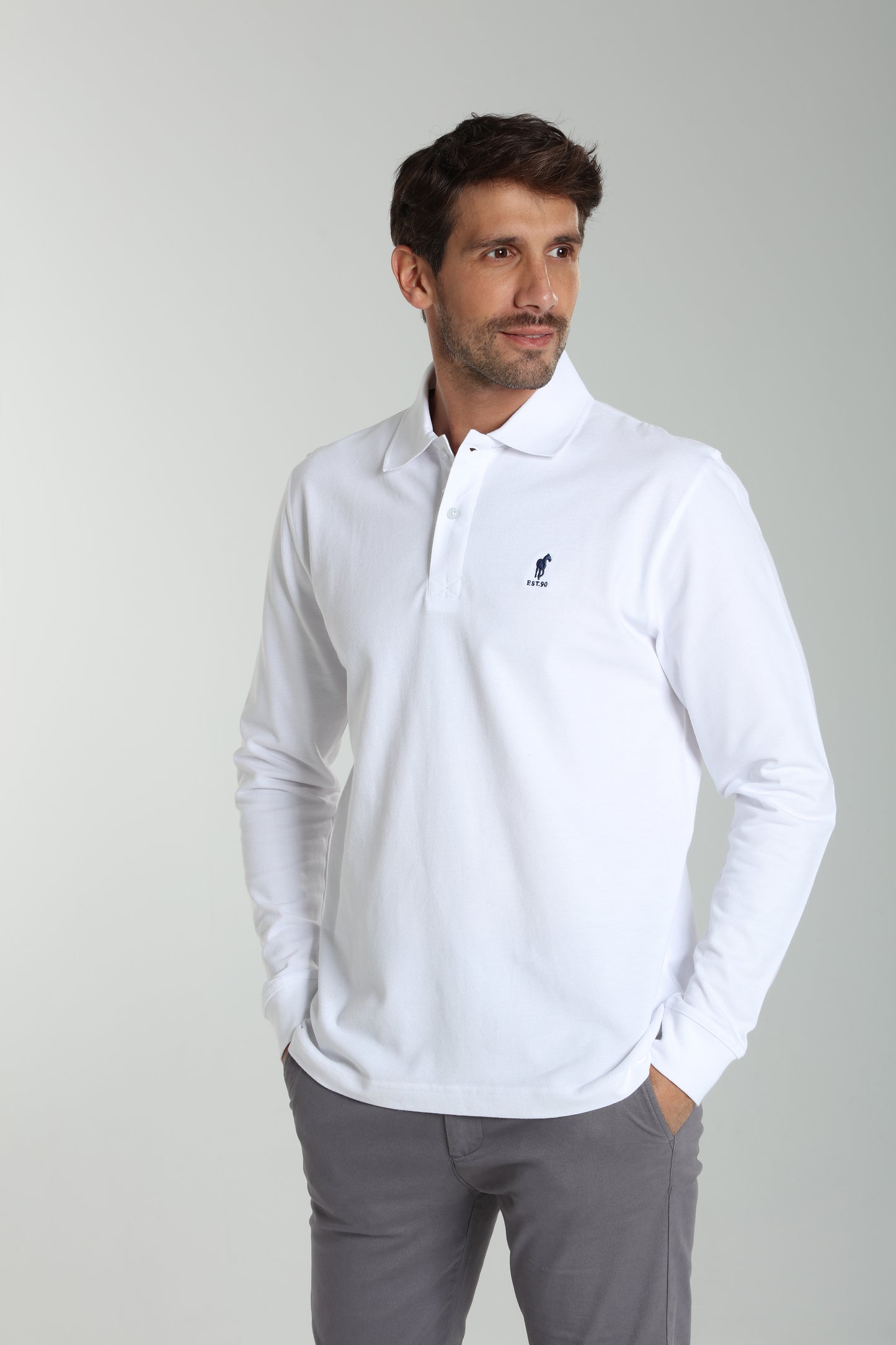 Polo manches longues PERY blanc