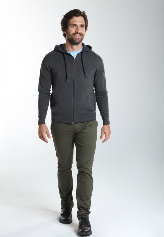 Gilet zippé à capuche Michel en coton Milano anthracite – Gentleman Farmer, vue 1