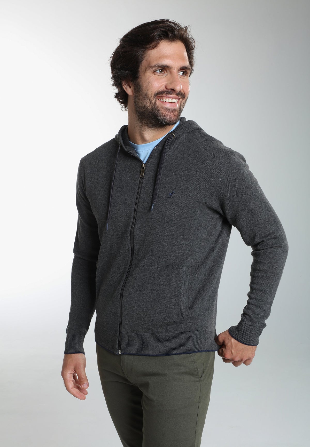 Gilet zippé à capuche Michel en coton Milano anthracite – Gentleman Farmer, vue 5