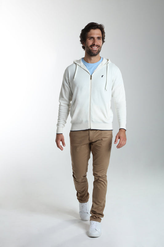 Gilet zippé à capuche Michel en coton Milano blanc – Gentleman Farmer, vue 1