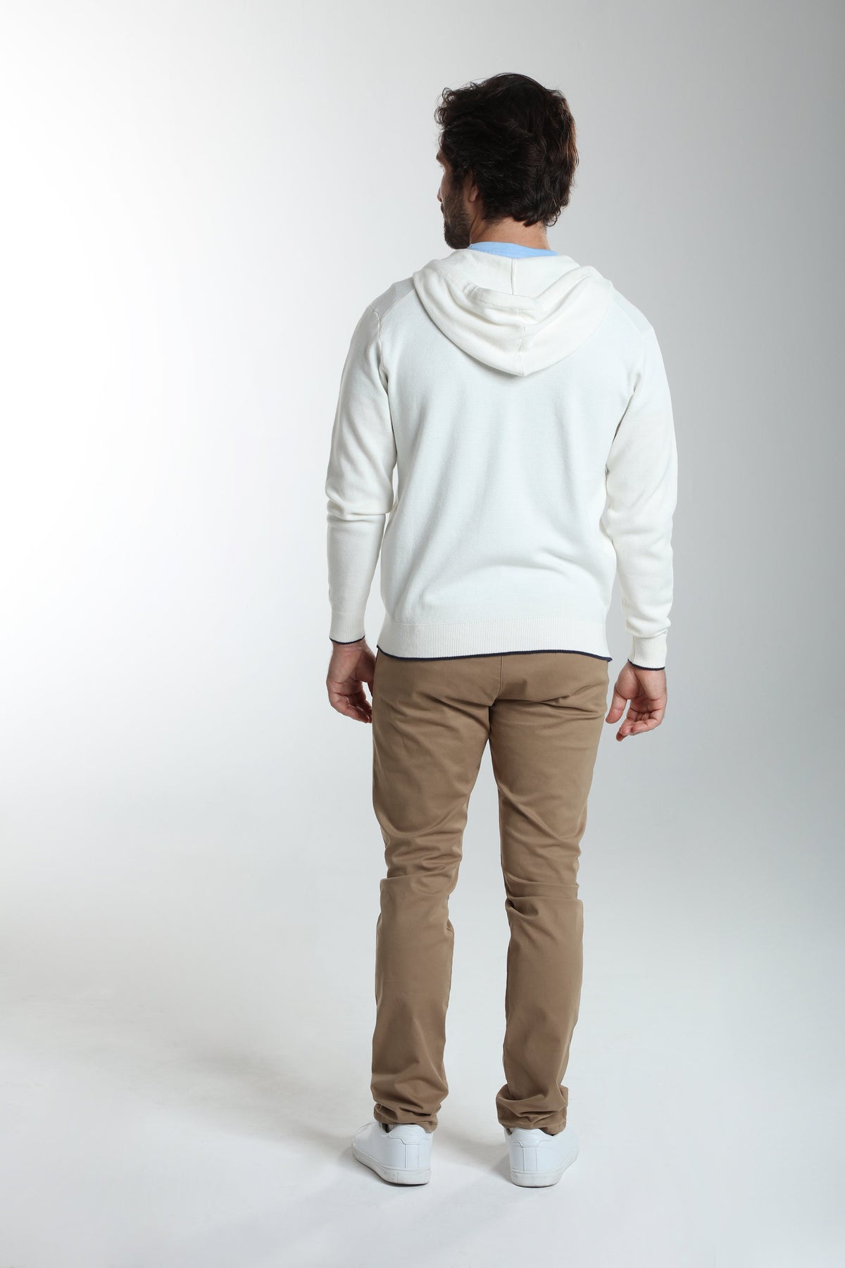 Gilet zippé à capuche Michel en coton Milano blanc – Gentleman Farmer, vue 2
