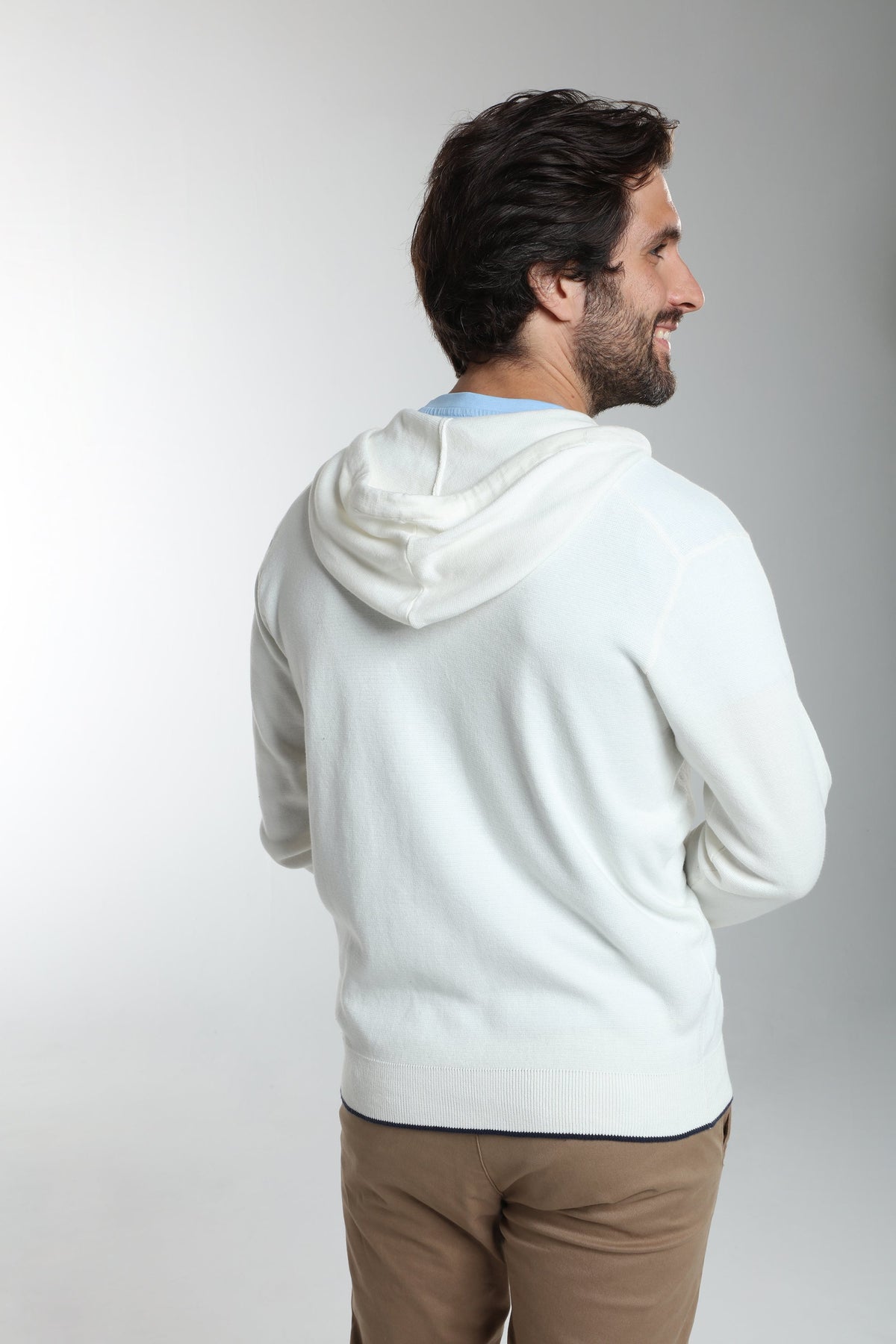 Gilet zippé à capuche Michel en coton Milano blanc – Gentleman Farmer, vue 3