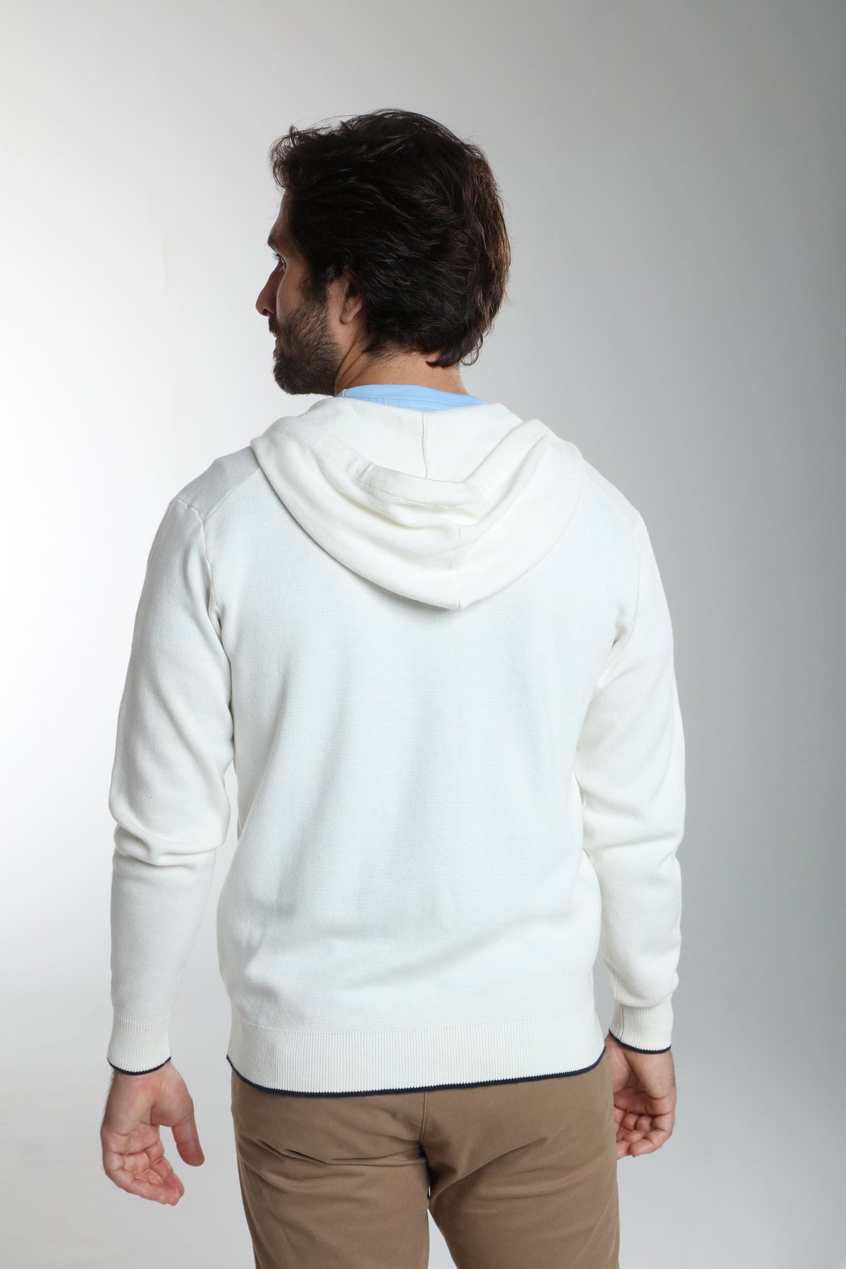 Gilet zippé à capuche Michel en coton Milano blanc – Gentleman Farmer, vue 4