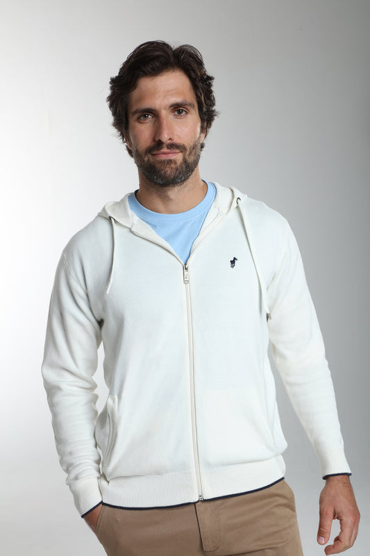 Gilet zippé à capuche Michel en coton Milano blanc – Gentleman Farmer, vue 5