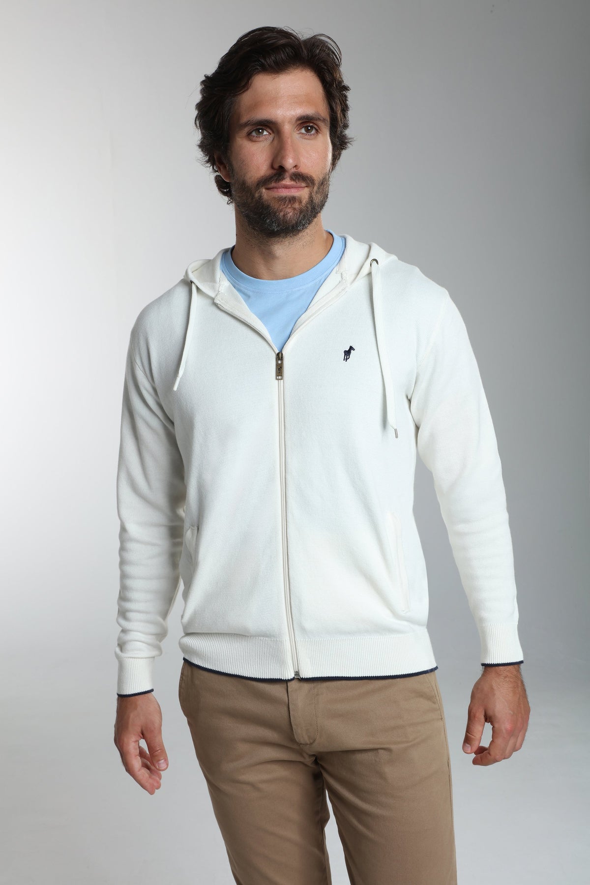 Gilet zippé à capuche Michel en coton Milano blanc – Gentleman Farmer, vue 6