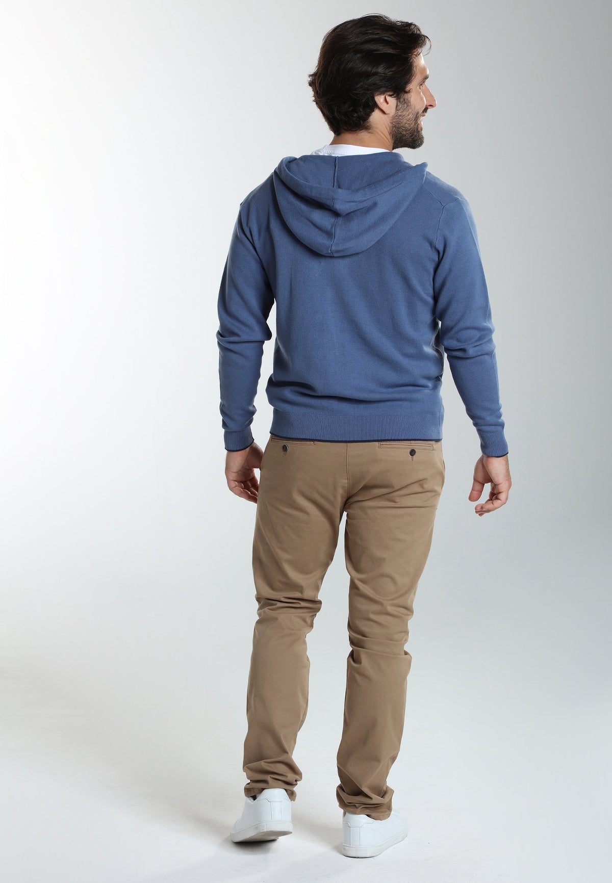 Gilet zippé à capuche Michel en coton Milano bleu – Gentleman Farmer, vue 3