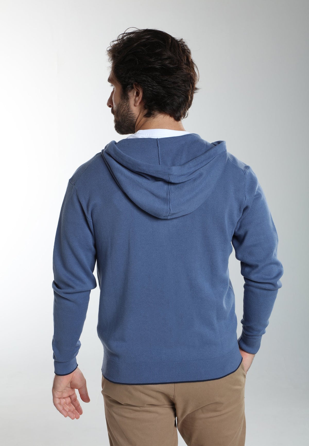 Gilet zippé à capuche Michel en coton Milano bleu – Gentleman Farmer, vue 4