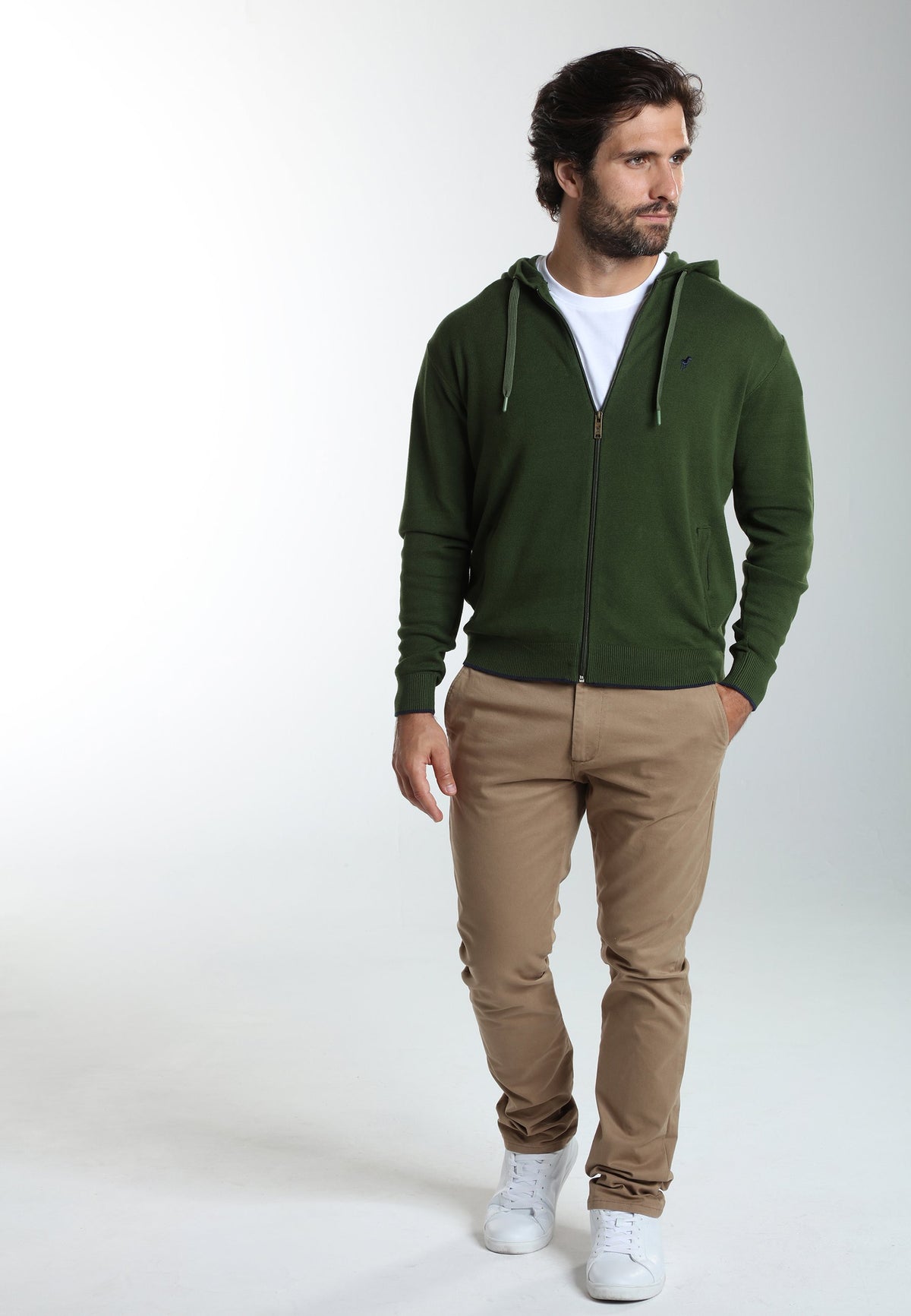 Gilet zippé à capuche Michel en coton Milano kaki – Gentleman Farmer, vue 2