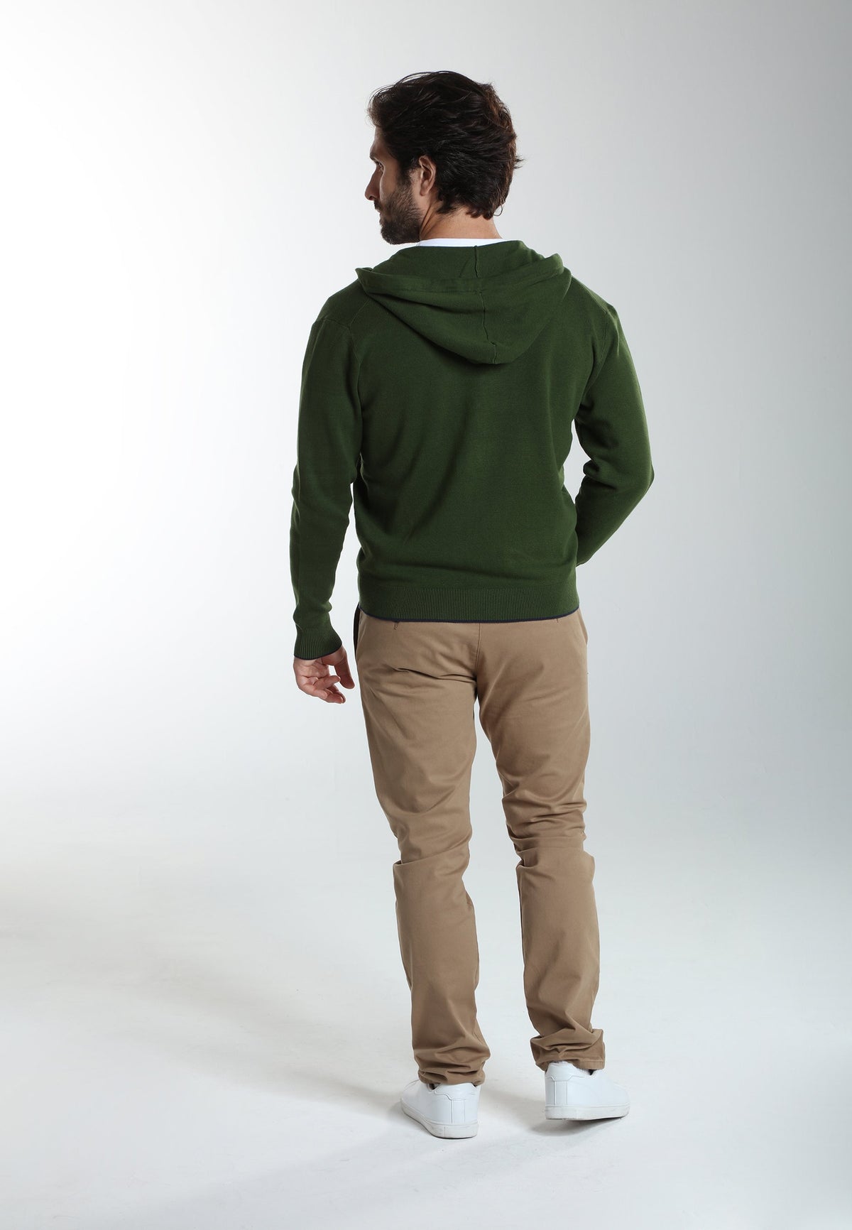 Gilet zippé à capuche Michel en coton Milano kaki – Gentleman Farmer, vue 3