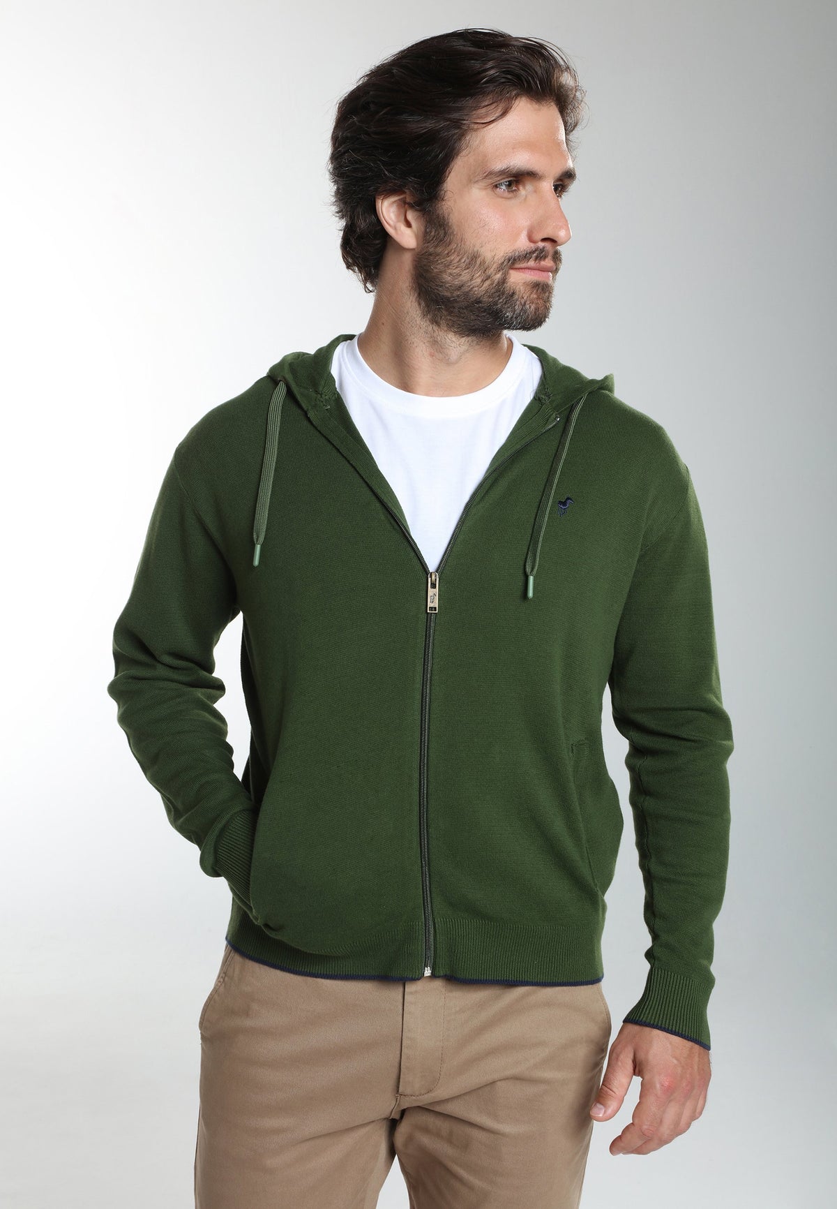 Gilet zippé à capuche Michel en coton Milano kaki – Gentleman Farmer, vue 5