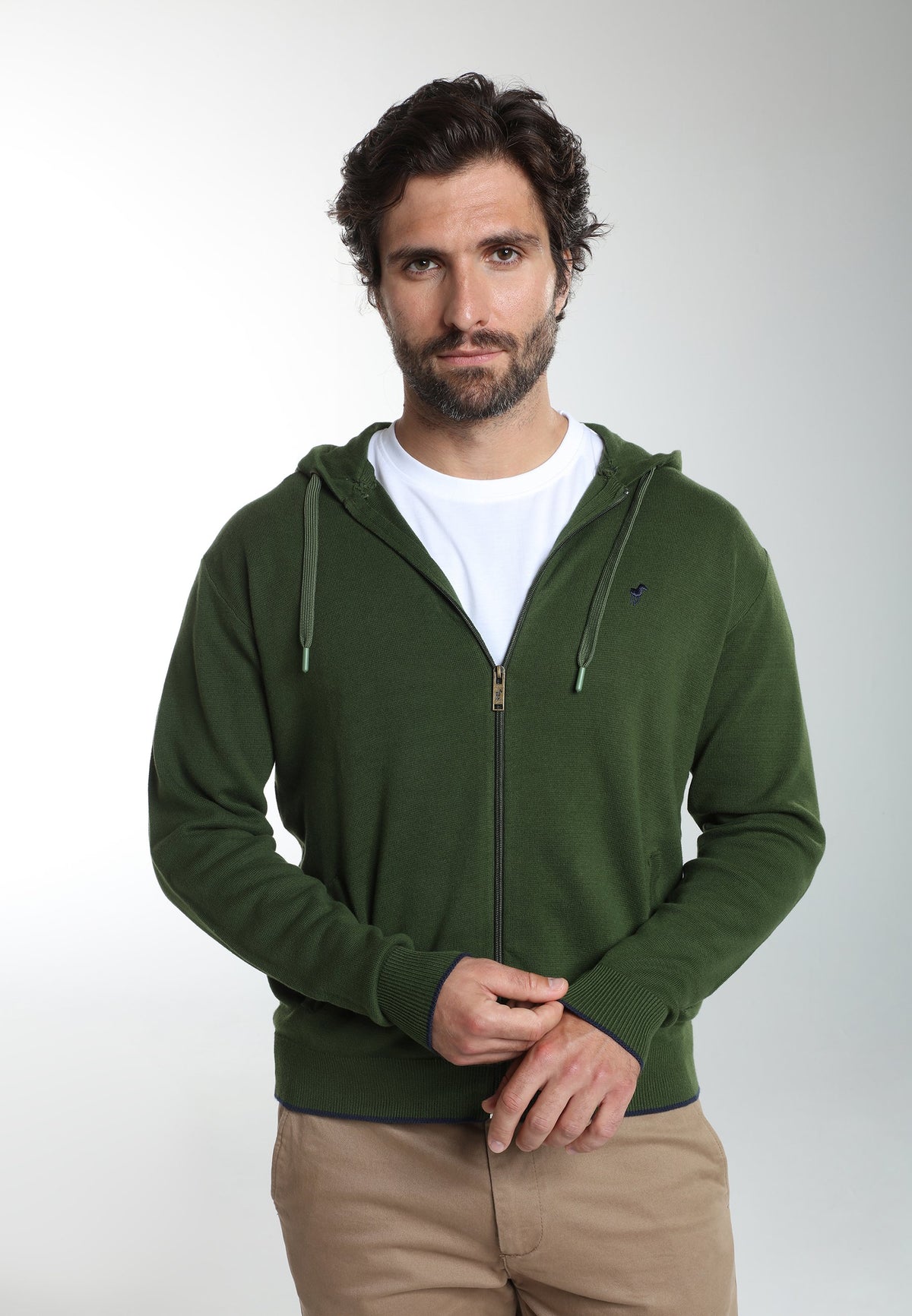 Gilet zippé à capuche Michel en coton Milano kaki – Gentleman Farmer, vue 6