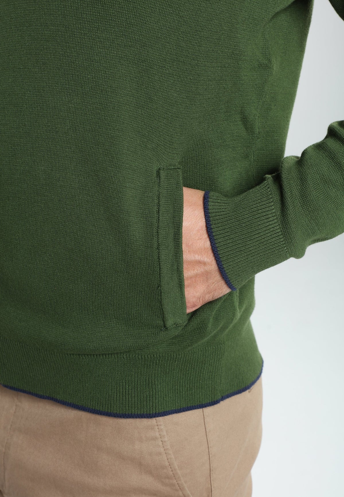 Gilet zippé à capuche Michel en coton Milano kaki – Gentleman Farmer, vue 8