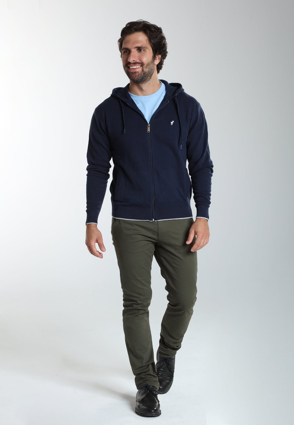 Gilet zippé à capuche Michel en coton Milano marine – Gentleman Farmer, vue 1