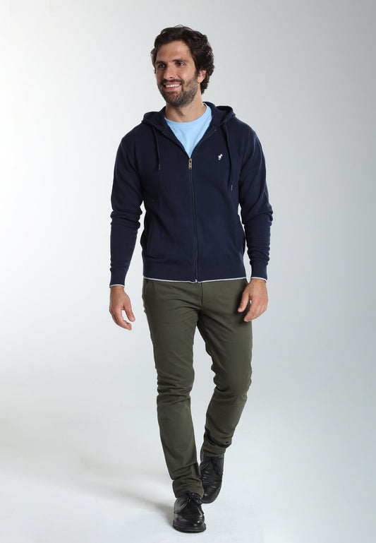 Gilet zippé à capuche Michel en coton Milano marine – Gentleman Farmer, vue 1