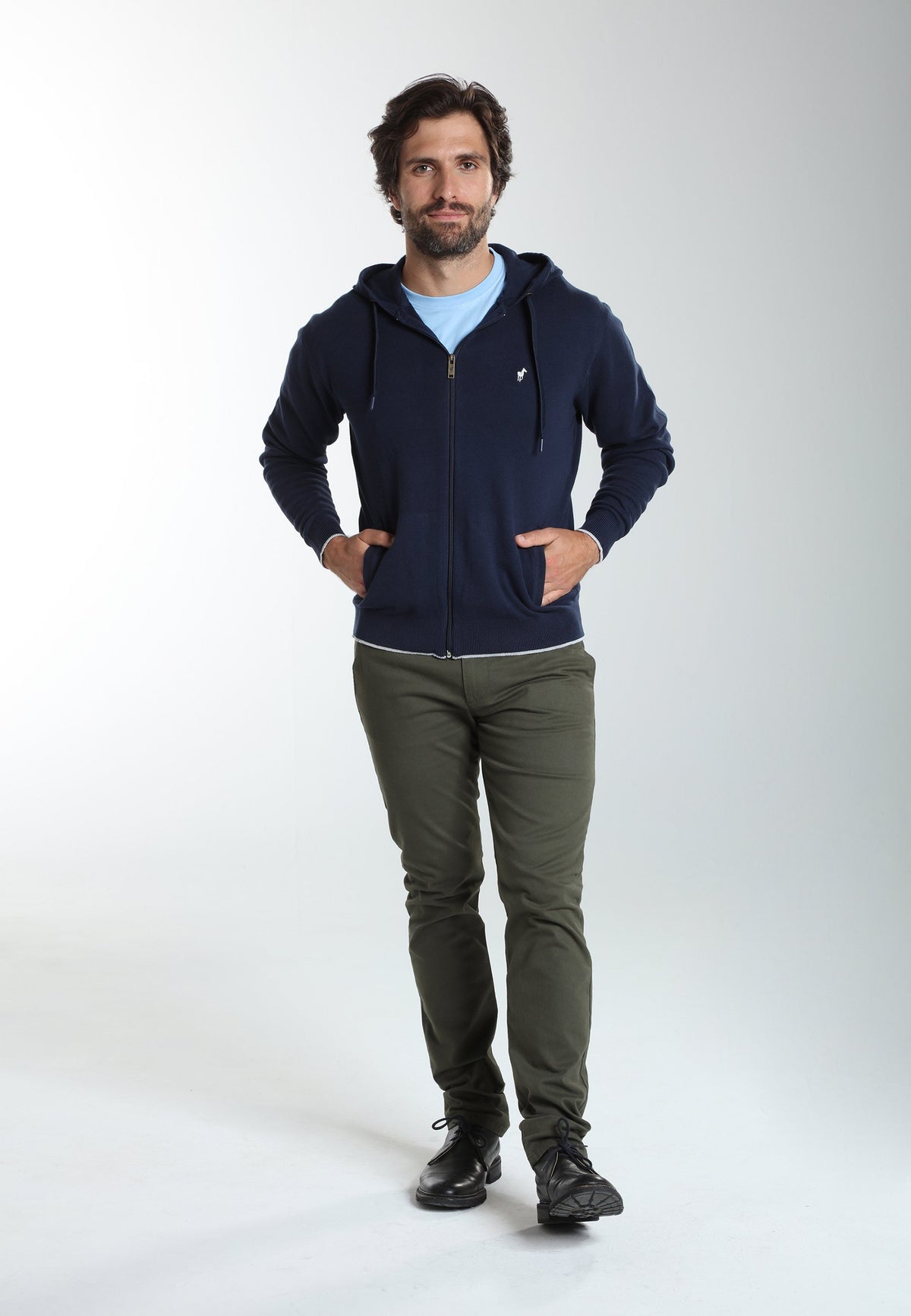Gilet zippé à capuche Michel en coton Milano marine – Gentleman Farmer, vue 2