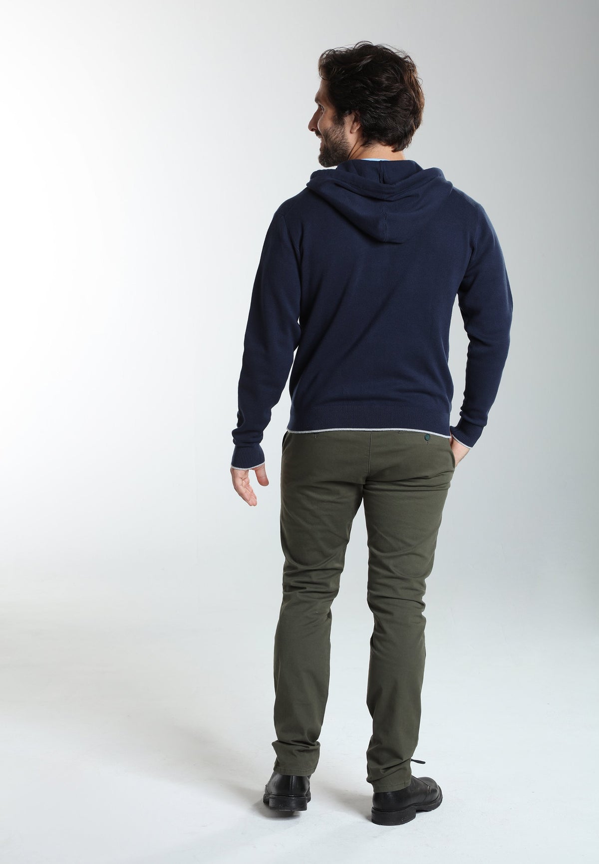 Gilet zippé à capuche Michel en coton Milano marine – Gentleman Farmer, vue 3