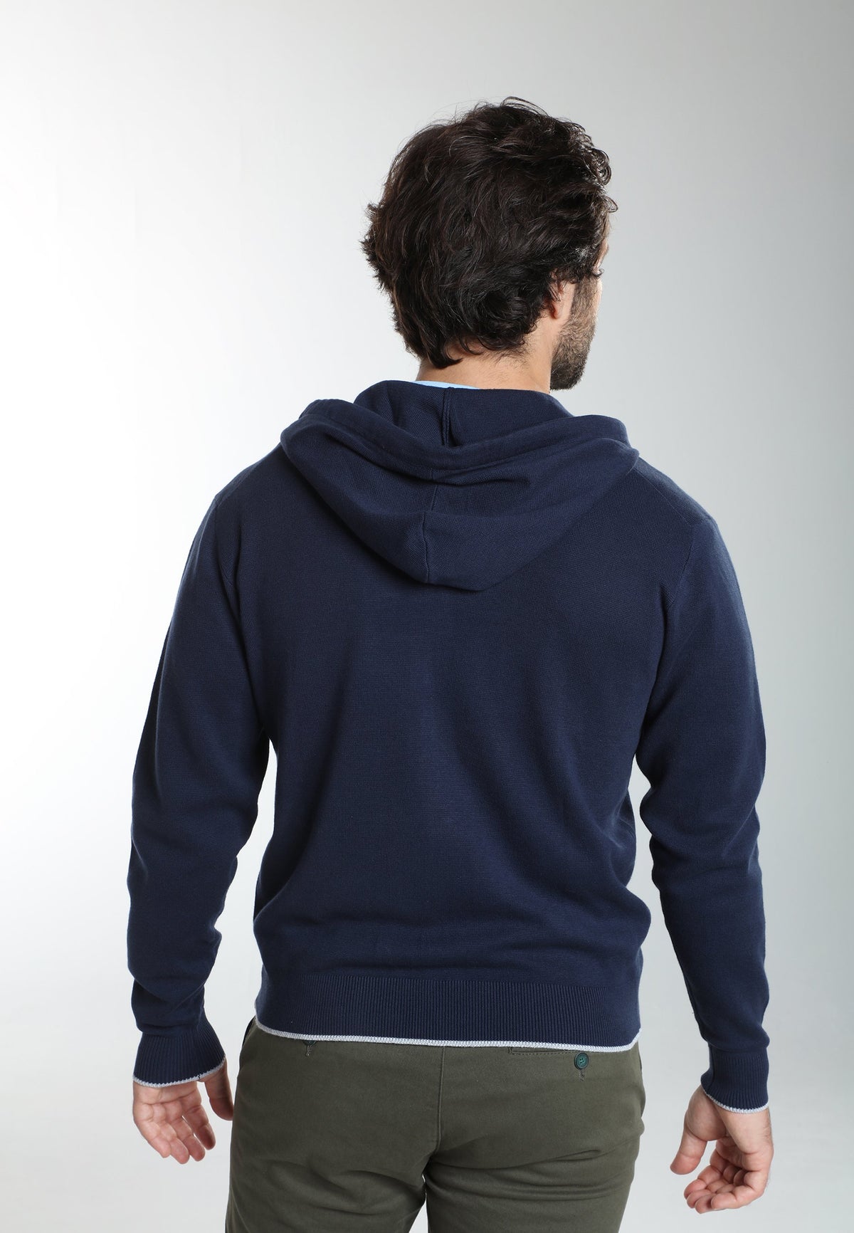 Gilet zippé à capuche Michel en coton Milano marine – Gentleman Farmer, vue 4