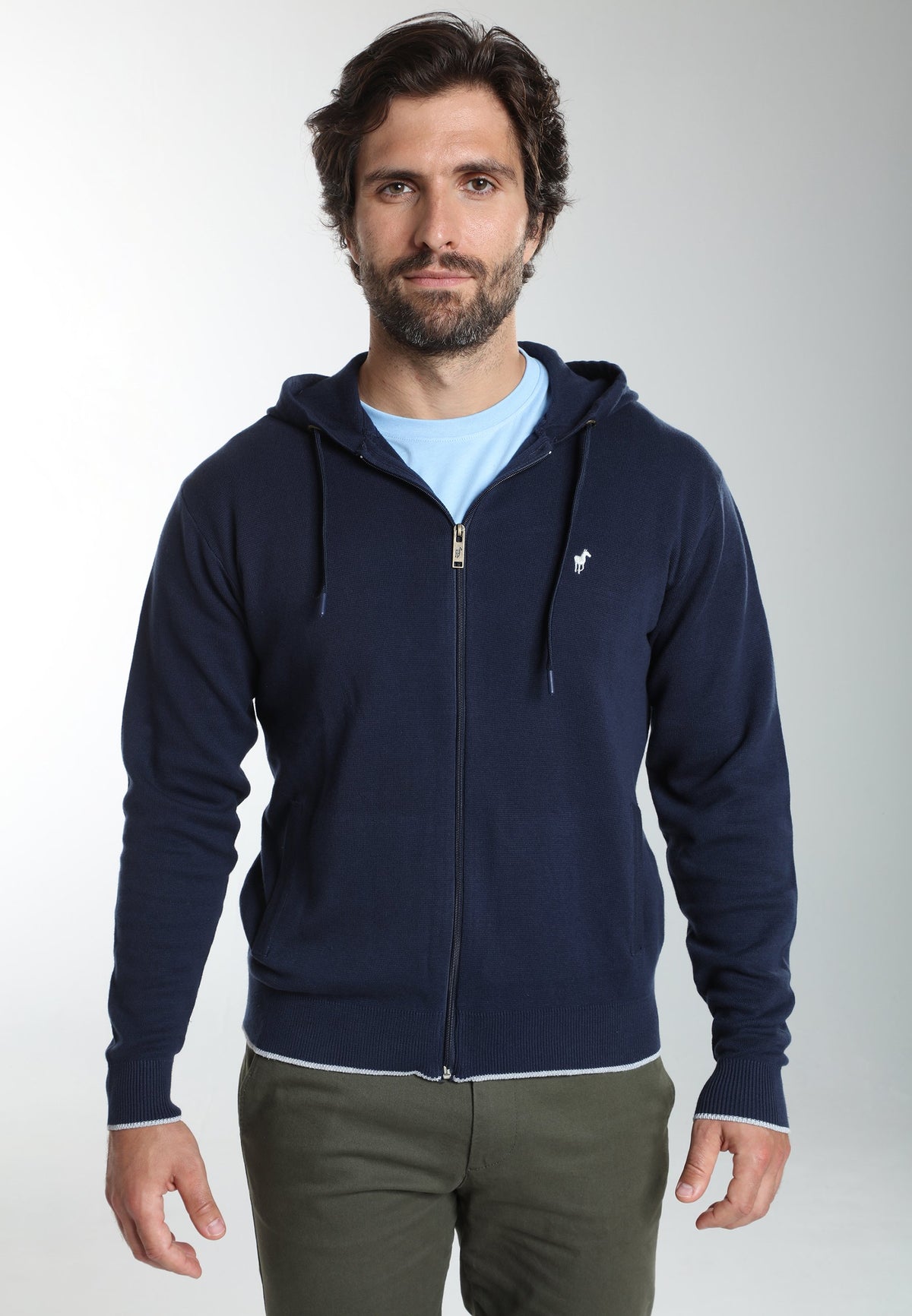 Gilet zippé à capuche Michel en coton Milano marine – Gentleman Farmer, vue 5