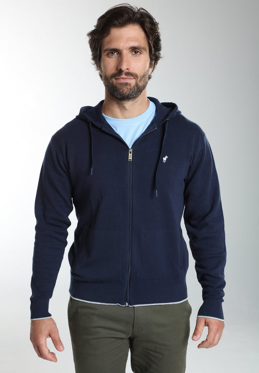 Gilet zippé à capuche Michel en coton Milano marine – Gentleman Farmer, vue 5