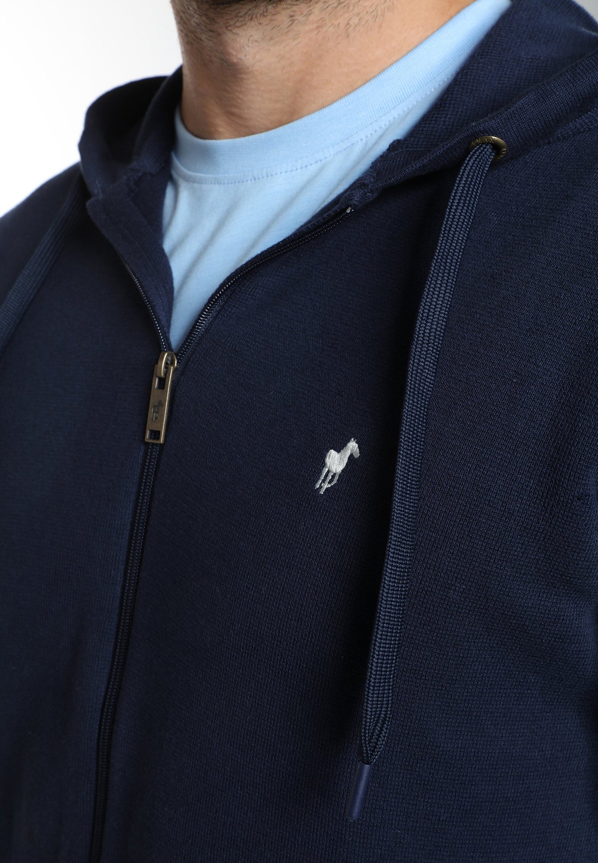 Gilet zippé à capuche Michel en coton Milano marine – Gentleman Farmer, vue 6