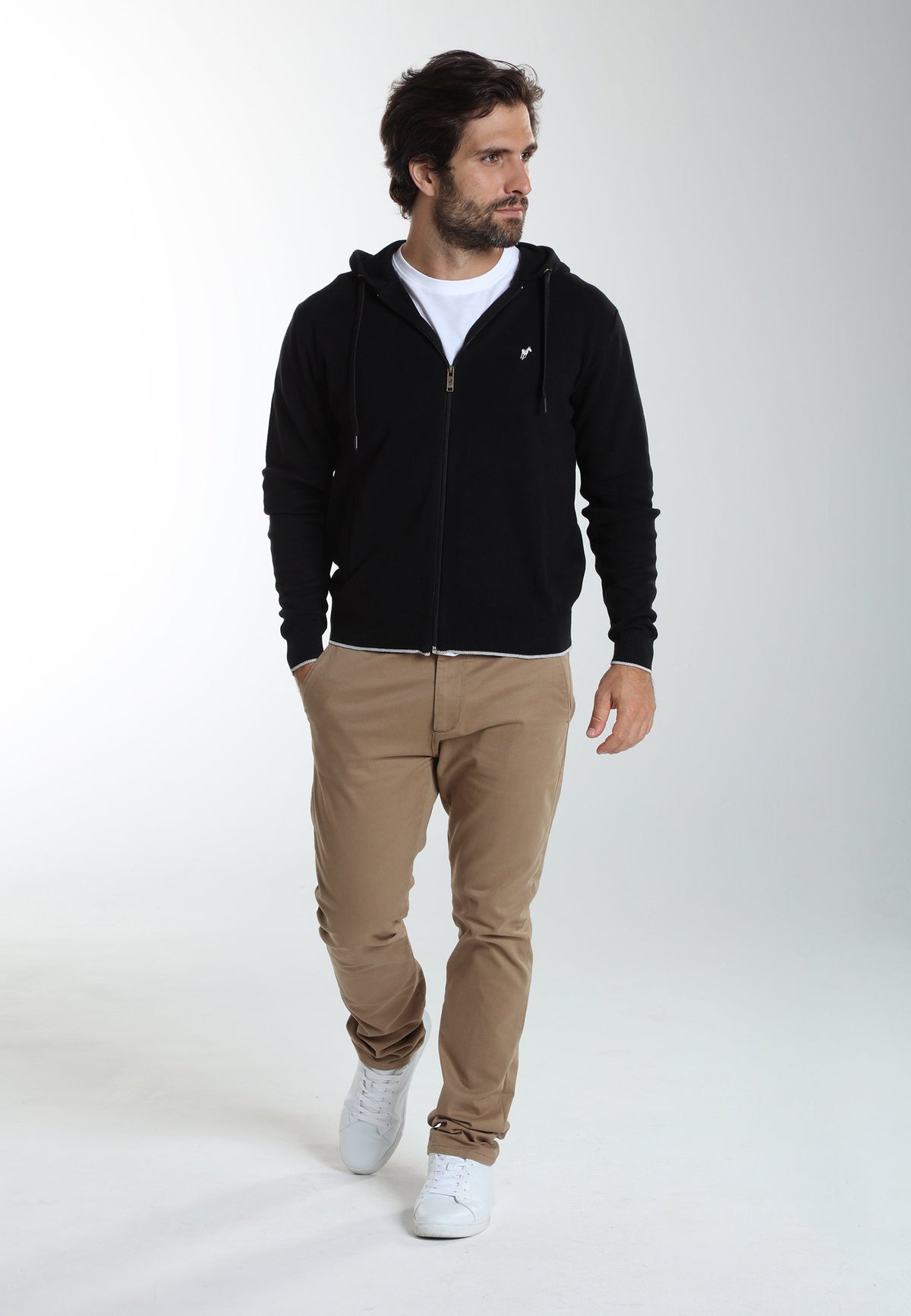 Gilet zippé à capuche Michel en coton Milano noir – Gentleman Farmer, vue 1