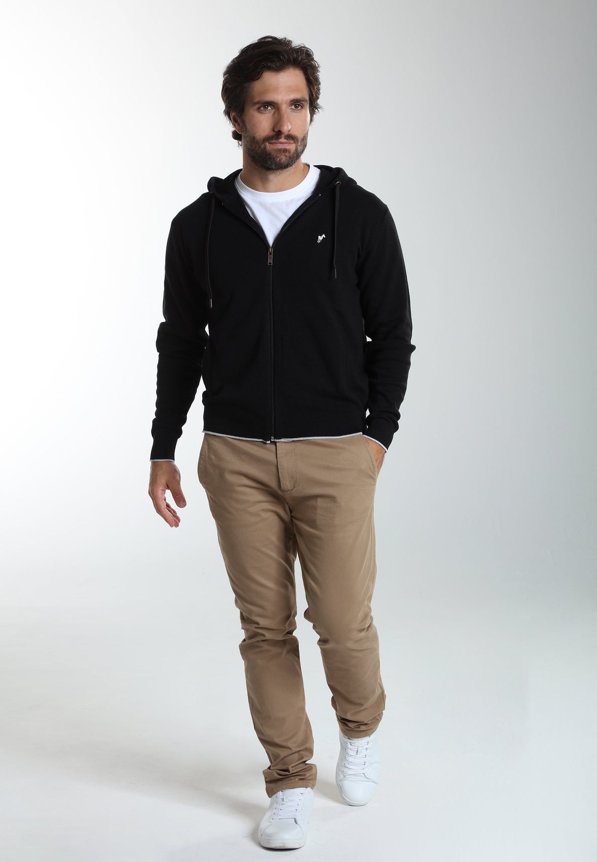 Gilet zippé à capuche Michel en coton Milano noir – Gentleman Farmer, vue 2
