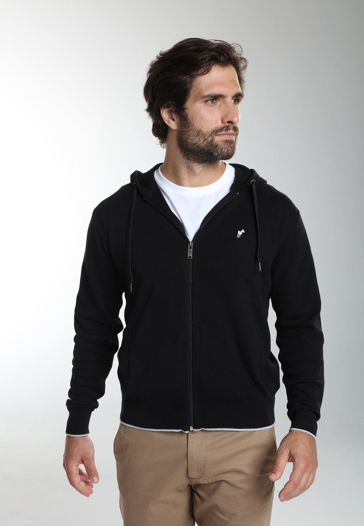 Gilet zippé à capuche Michel en coton Milano noir – Gentleman Farmer, vue 5