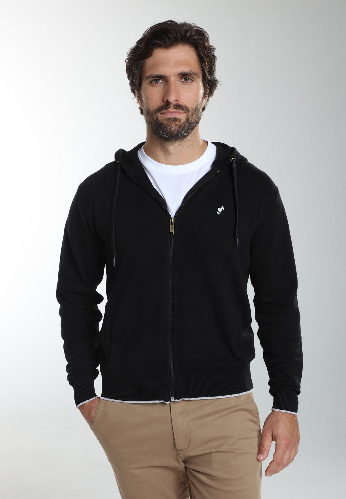 Gilet zippé à capuche Michel en coton Milano noir – Gentleman Farmer, vue 6