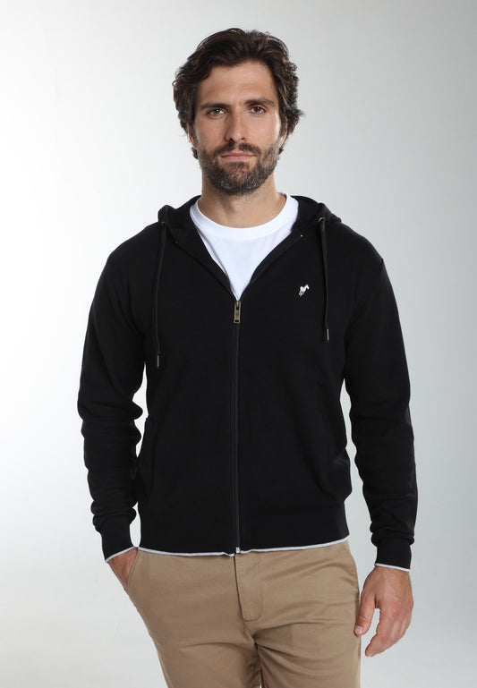 Gilet zippé à capuche Michel en coton Milano noir – Gentleman Farmer, vue 6