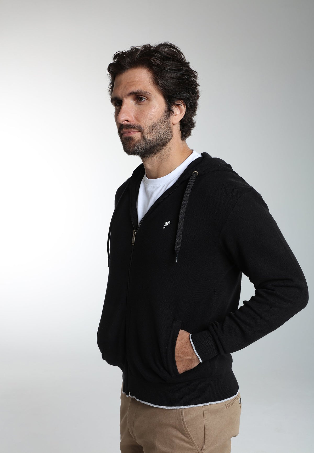 Gilet zippé à capuche Michel en coton Milano noir – Gentleman Farmer, vue 7