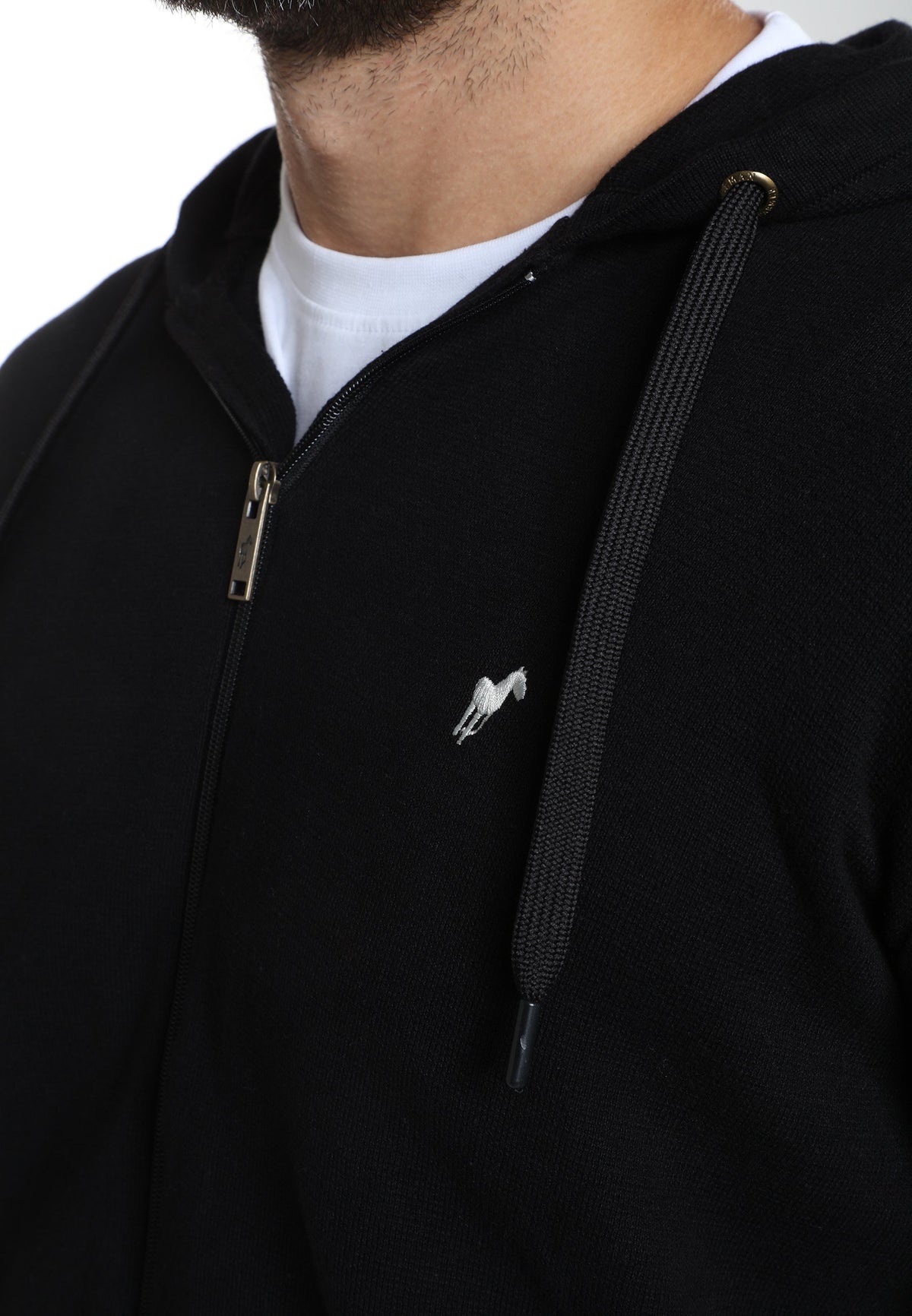 Gilet zippé à capuche Michel en coton Milano noir – Gentleman Farmer, vue 8