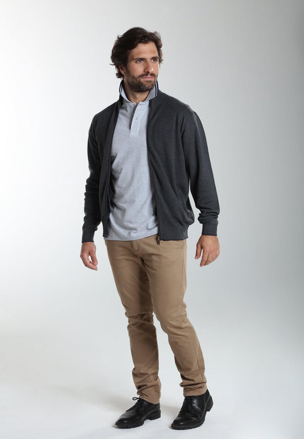Gilet zippé col camionneur Morgan en coton Milano anthracite – Gentleman Farmer, vue 1