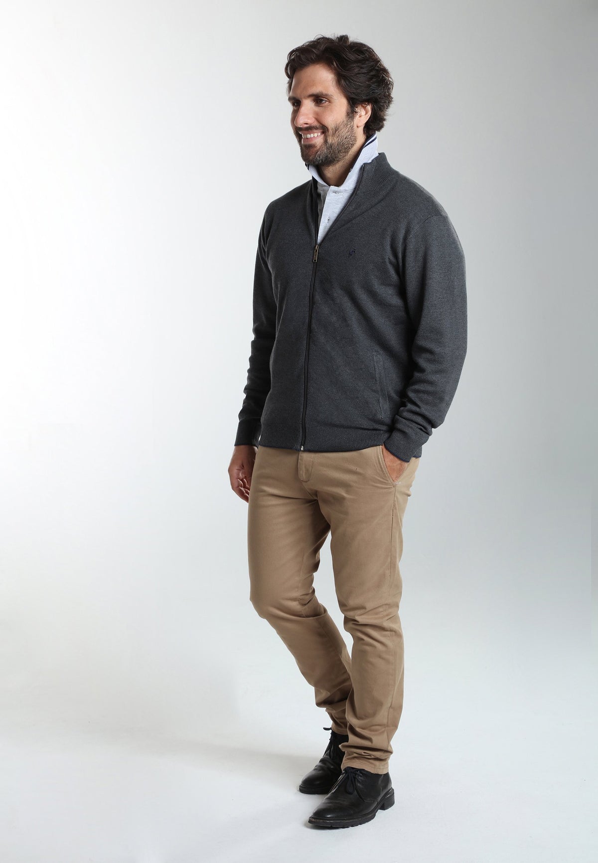 Gilet zippé col camionneur Morgan en coton Milano anthracite – Gentleman Farmer, vue 3