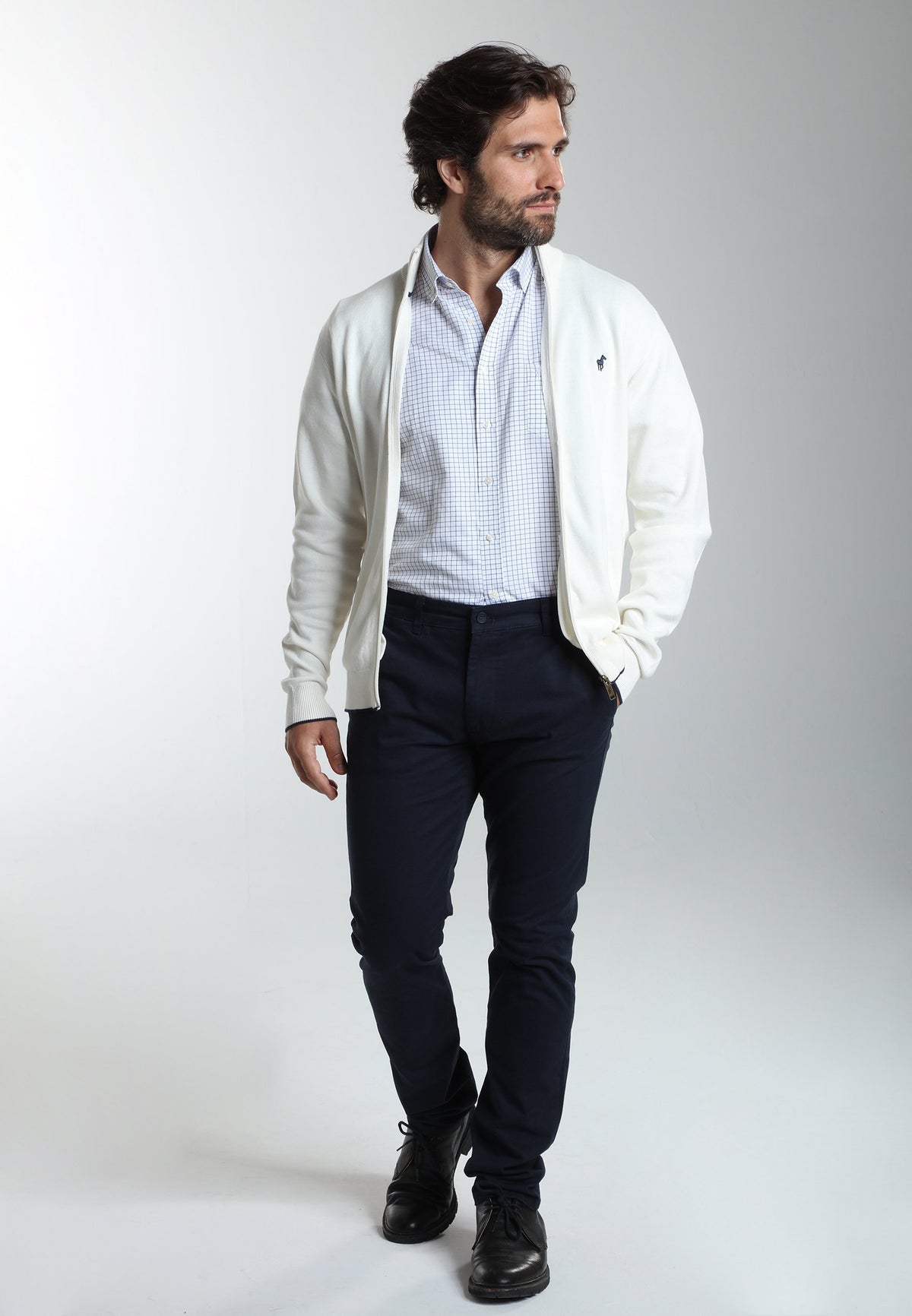 Gilet zippé col camionneur Morgan en coton Milano blanc – Gentleman Farmer, vue 1