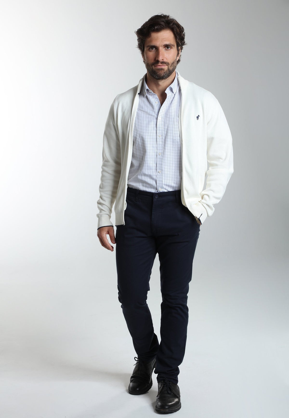 Gilet zippé col camionneur Morgan en coton Milano blanc – Gentleman Farmer, vue 2
