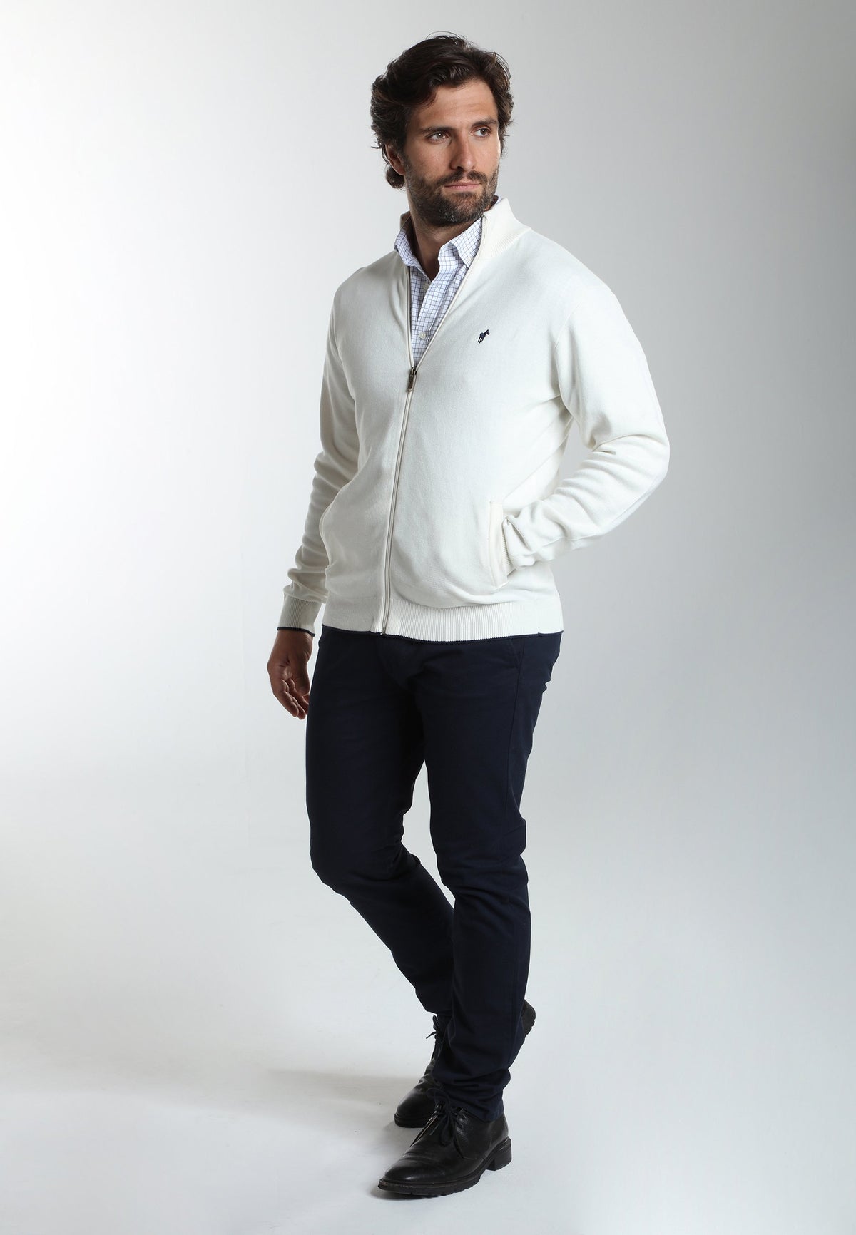 Gilet zippé col camionneur Morgan en coton Milano blanc – Gentleman Farmer, vue 3